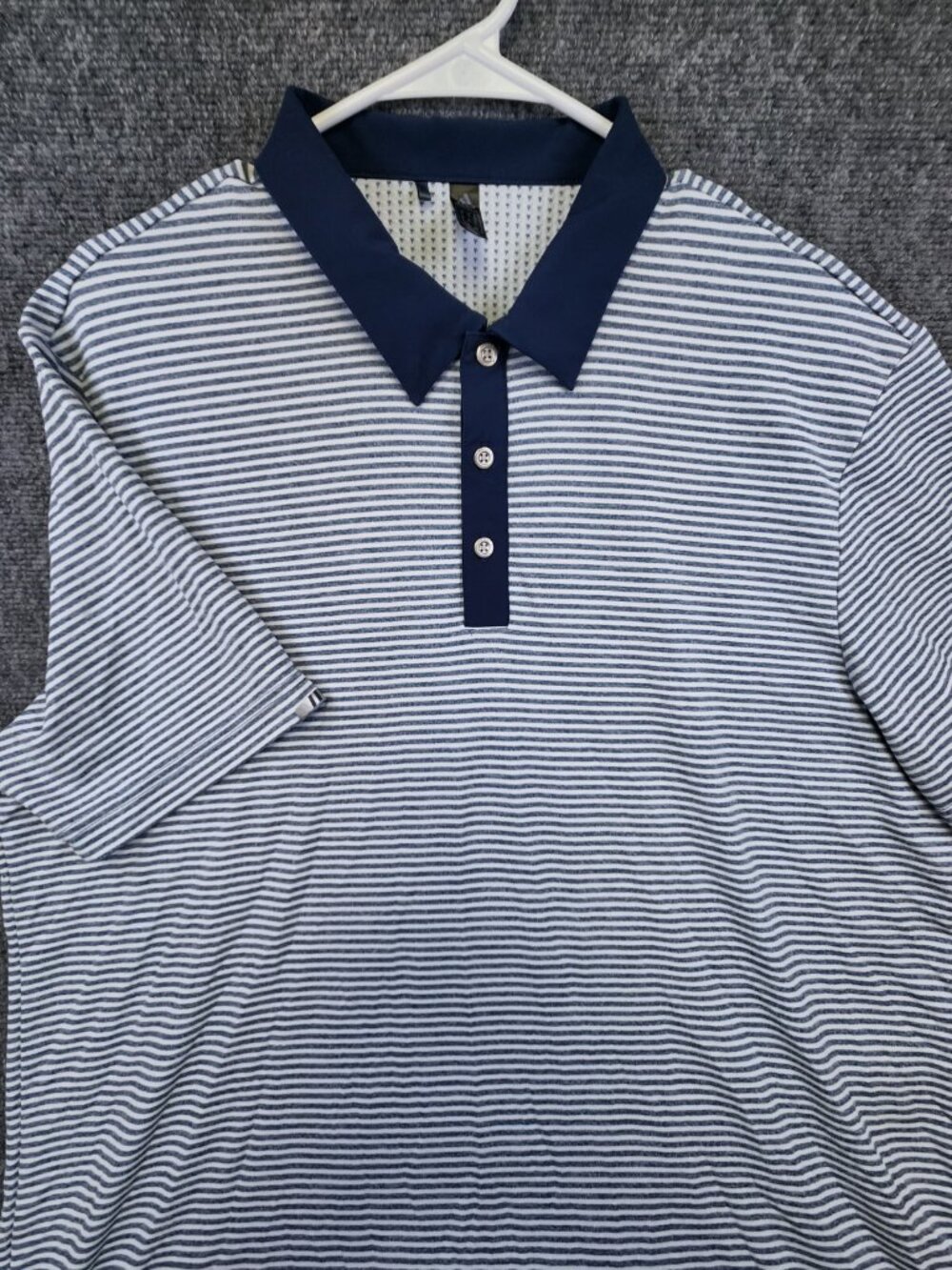 Adidas PrimeGreen Men's XL Polyester Blue Striped Contrast Collar Metal Buttons